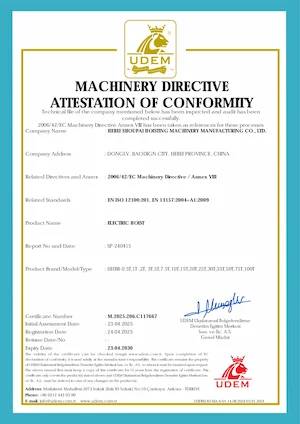 Electric Chain Hoist CE Certificate